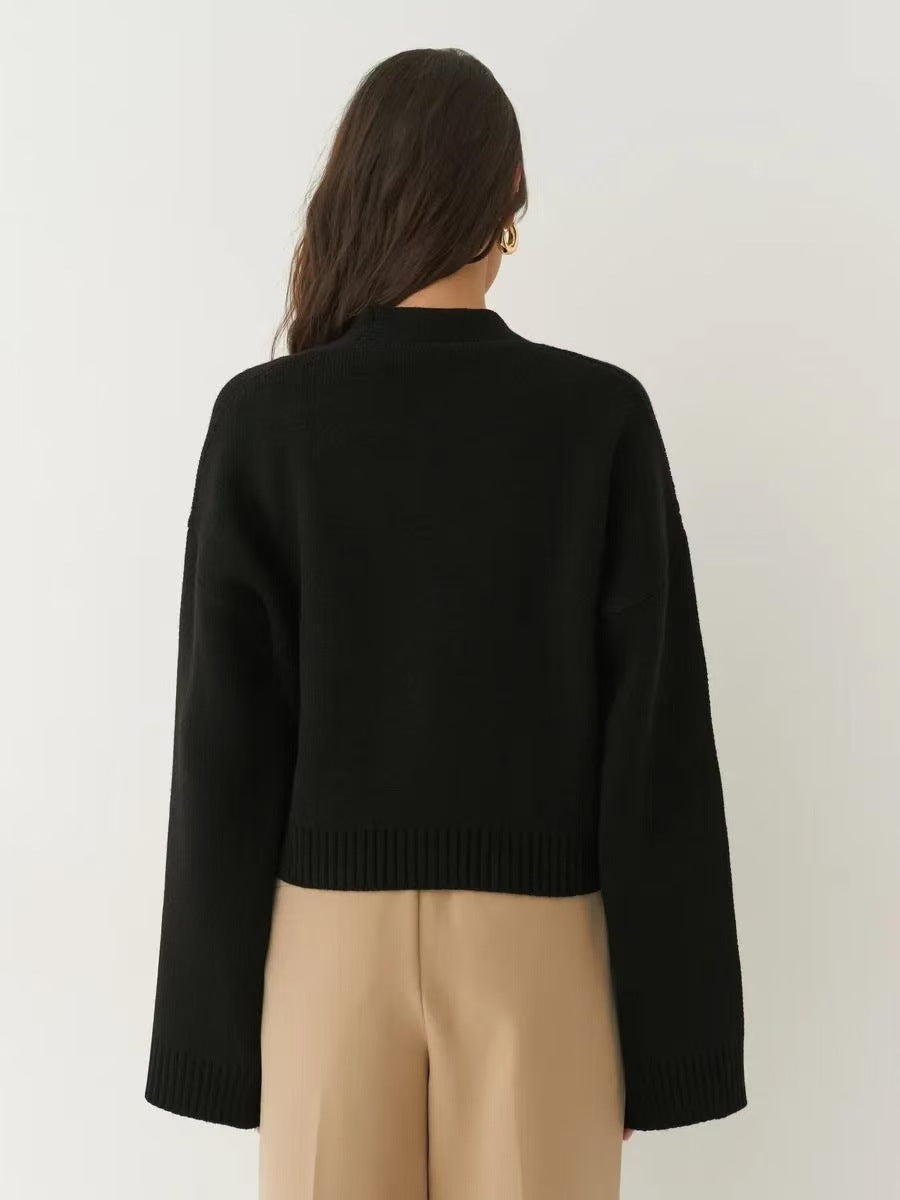 Plain V-Neck Relaxed Knit Cardigan