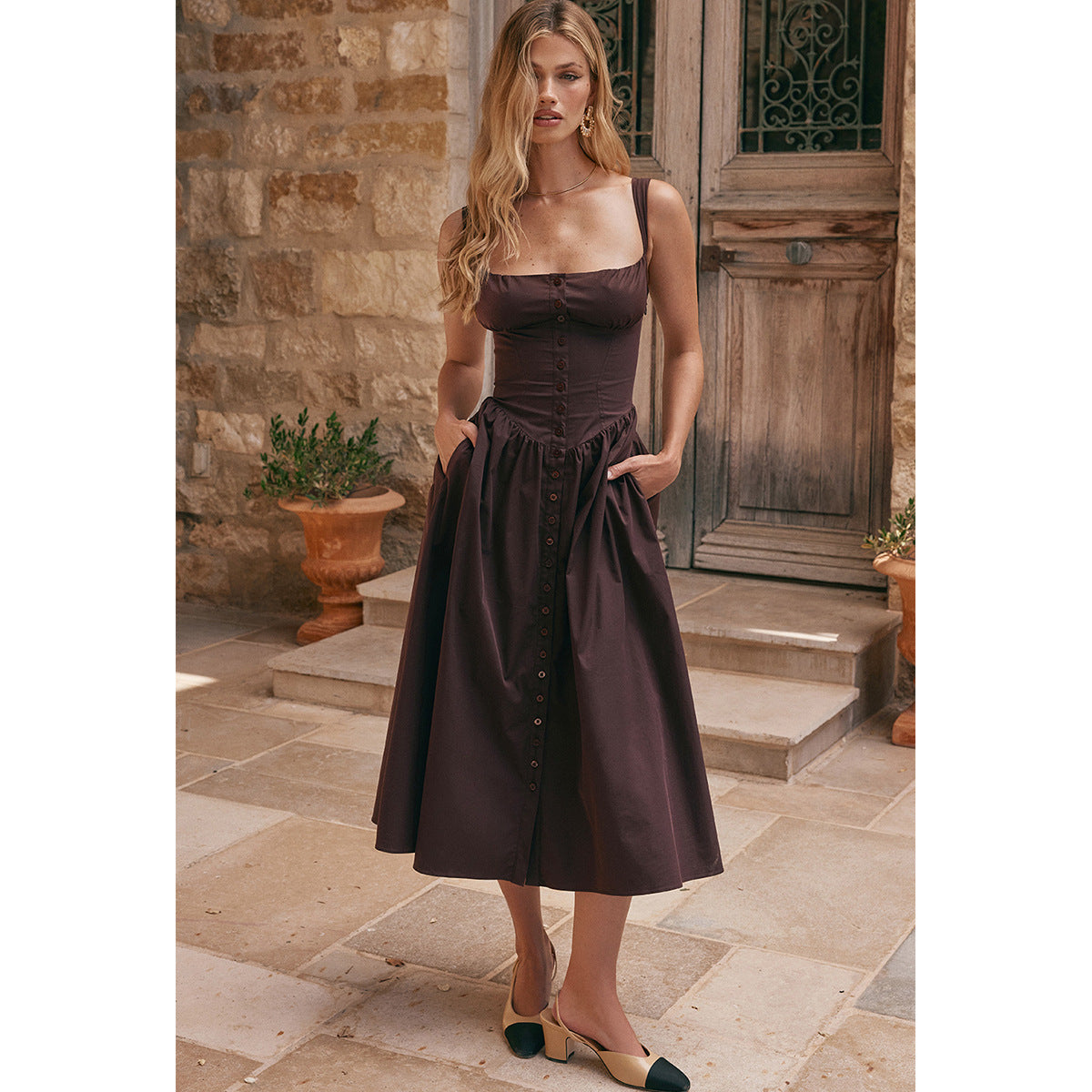Slim Fit Backless Vacation Midi Dress