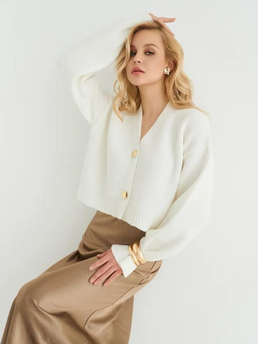 Plain V-Neck Relaxed Knit Cardigan
