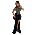 Mesh Rhinestone Sleeveless Maxi Dress
