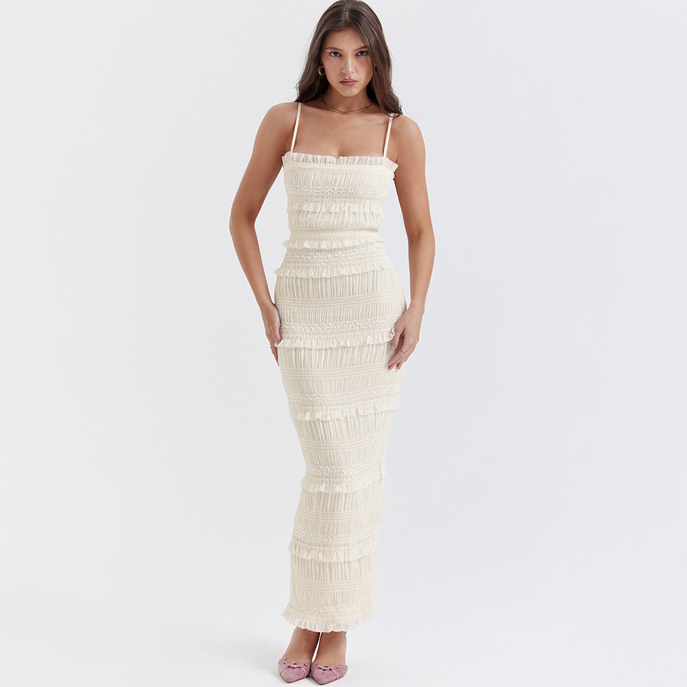 Sequin Lace Backless Slim Maxi Dress