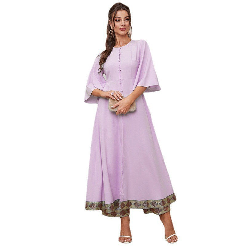 Retro Ruffled Sleeve Round Neck Maxi Dress