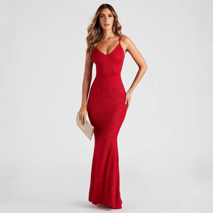 Fishtail Open Back Graceful Maxi Dress
