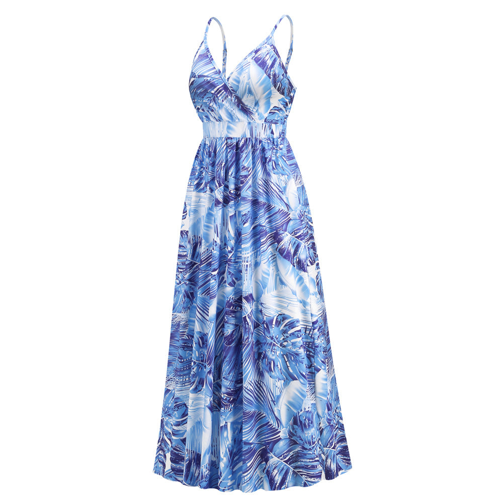 Bohemian Printed V Neck Strap Maxi Dress