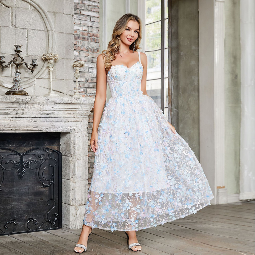 Floral Corset Waist Fairy Style Maxi Dress