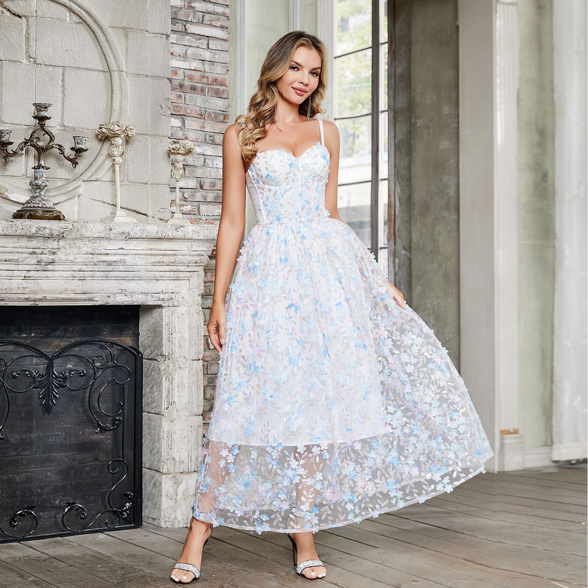 Floral Corset Waist Fairy Style Maxi Dress