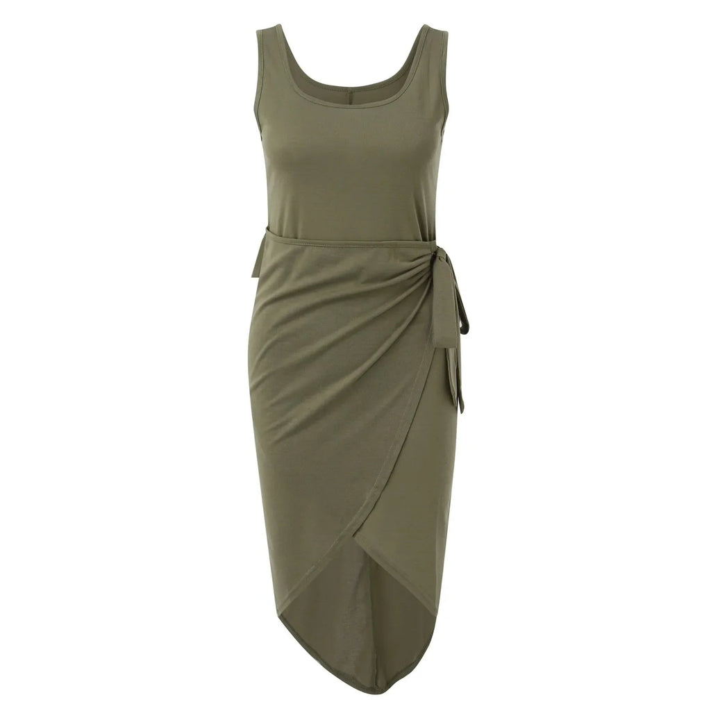 One Shoulder Ruffled Wrap Bodycon Midi Dress