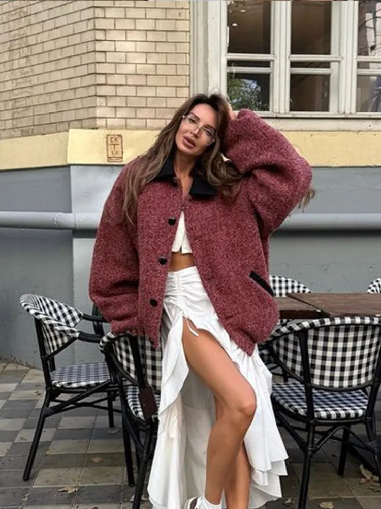 Lantern Sleeve Wool Blend Coat