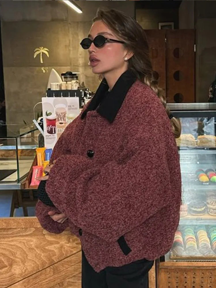Lantern Sleeve Wool Blend Coat