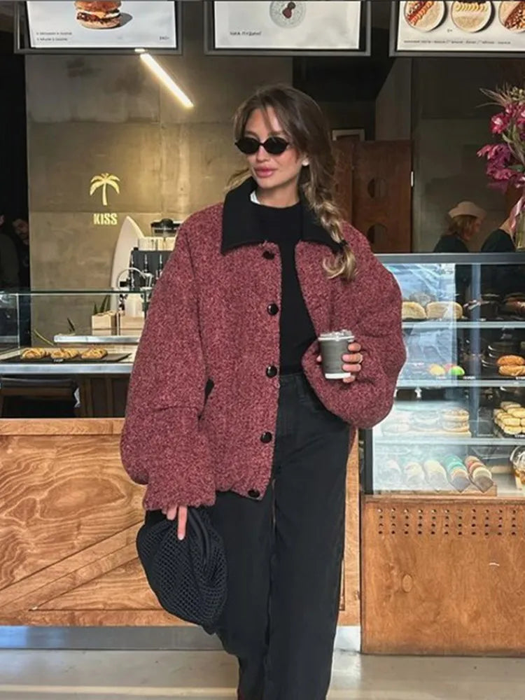 Lantern Sleeve Wool Blend Coat