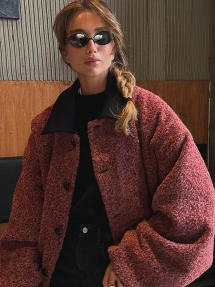 Lantern Sleeve Wool Blend Coat