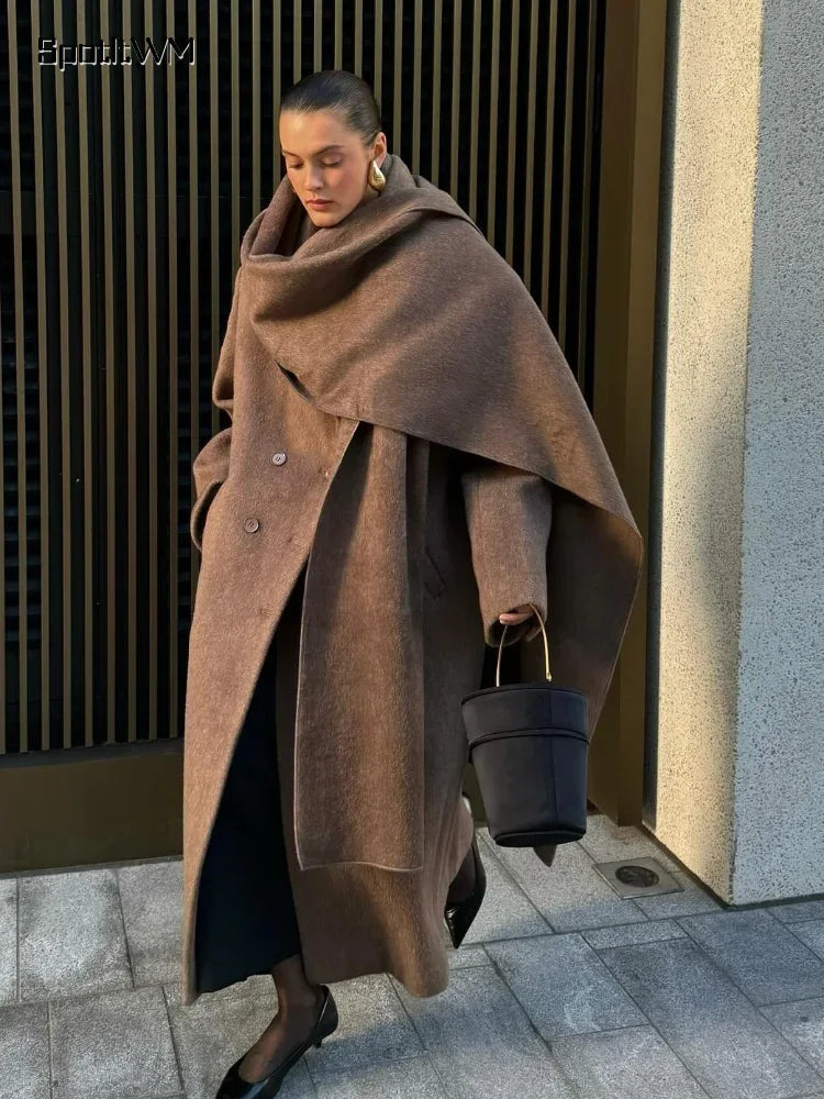 Long Scarf Wool Blend Coat