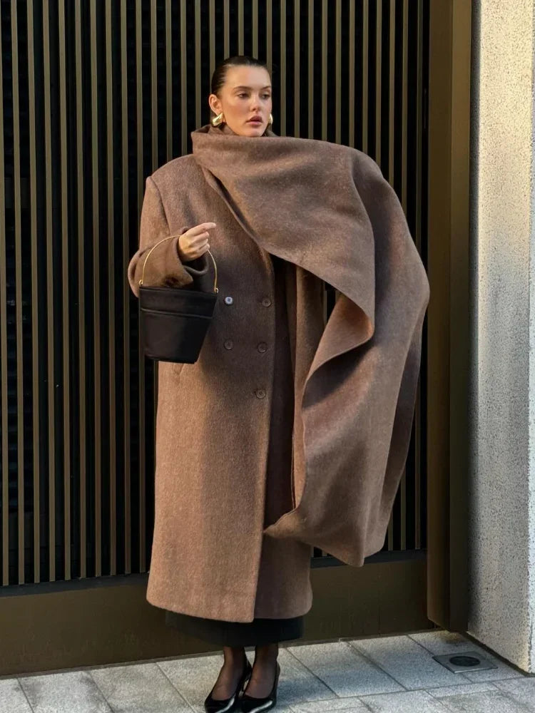Long Scarf Wool Blend Coat