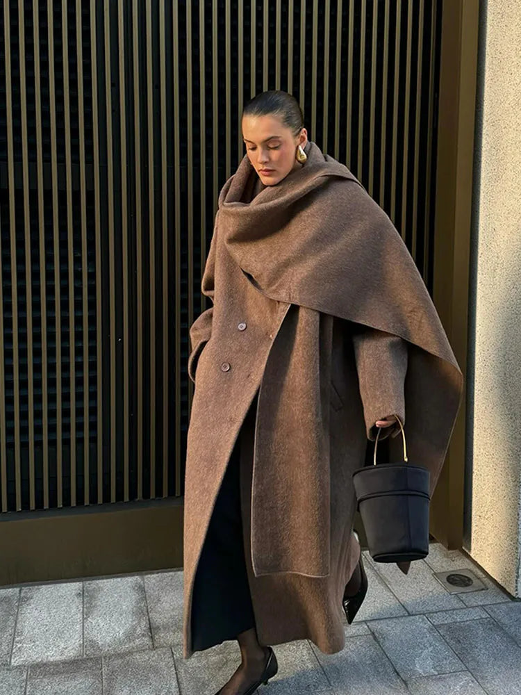 Long Scarf Wool Blend Coat