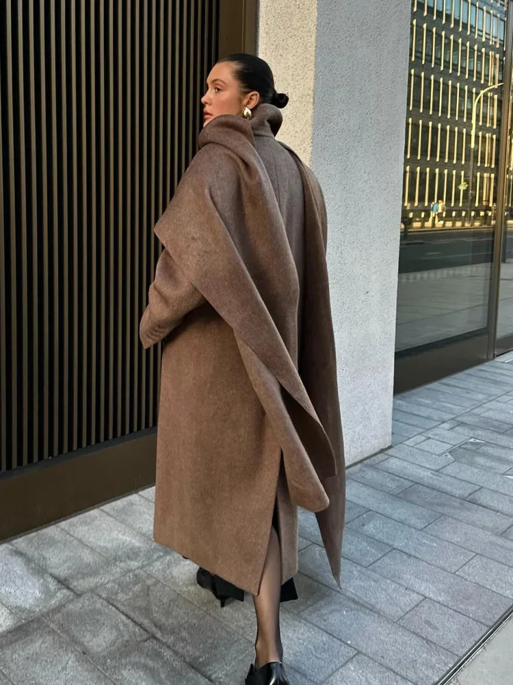 Long Scarf Wool Blend Coat