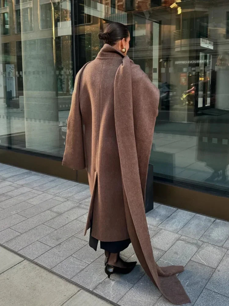 Long Scarf Wool Blend Coat