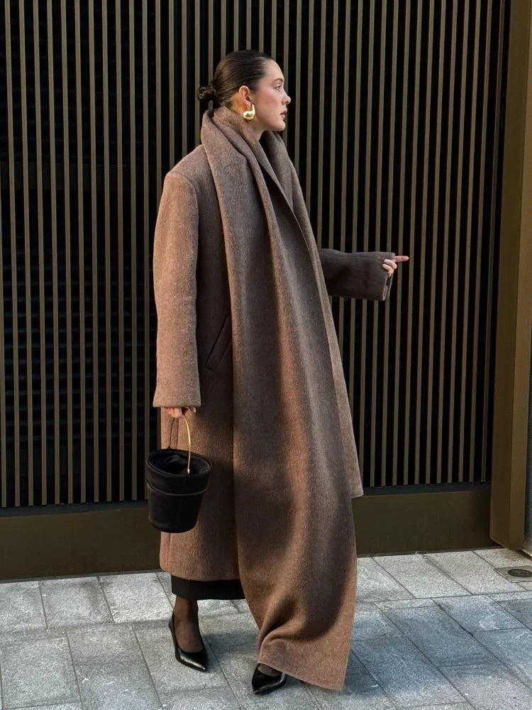 Long Scarf Wool Blend Coat