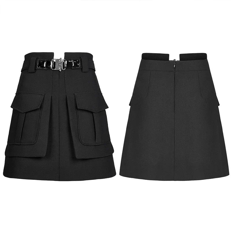 Black A Line Buckle Detail Functional Mini Dress