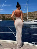 Knitted Sheer Straps Slim Backless Maxi Dress
