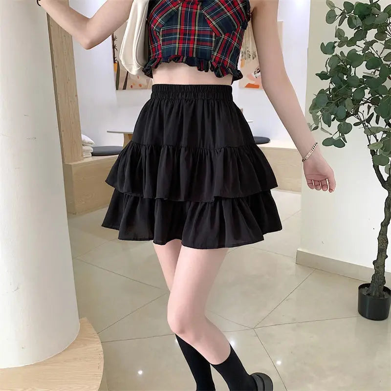 Pleated White Ruffled Preppy Summer Skirt