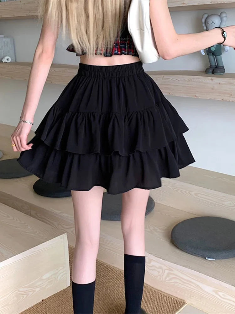 Pleated White Ruffled Preppy Summer Skirt