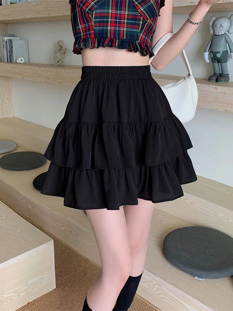 Pleated White Ruffled Preppy Summer Skirt