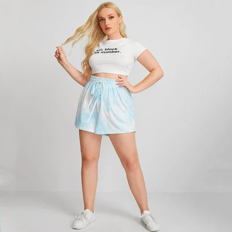 Tie Dye Wide Leg Knot Sporty Loose Short