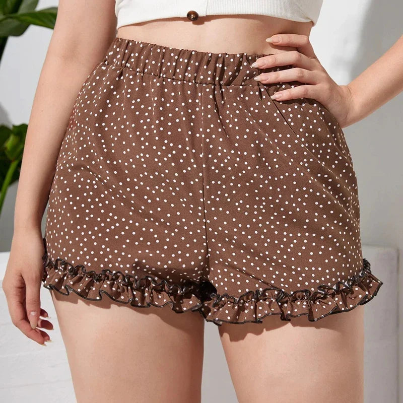 Elastic Waist Polka Dot Frill Beach Short