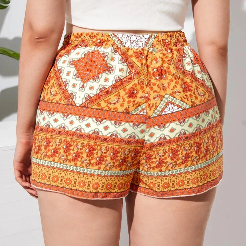 Floral Knot Waist Boho Casual Summer Short