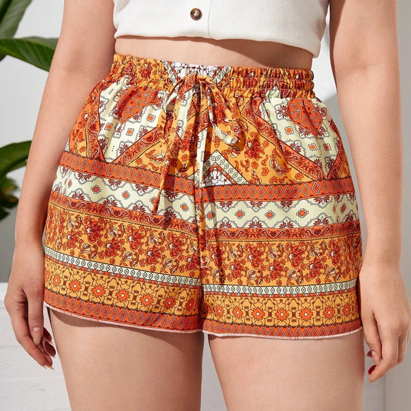 Floral Knot Waist Boho Casual Summer Short