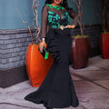 Plus Size Mesh Ruffled Long Sleeve Maxi Dress