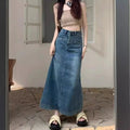 American Side Slit Denim Plus Size Long Skirt