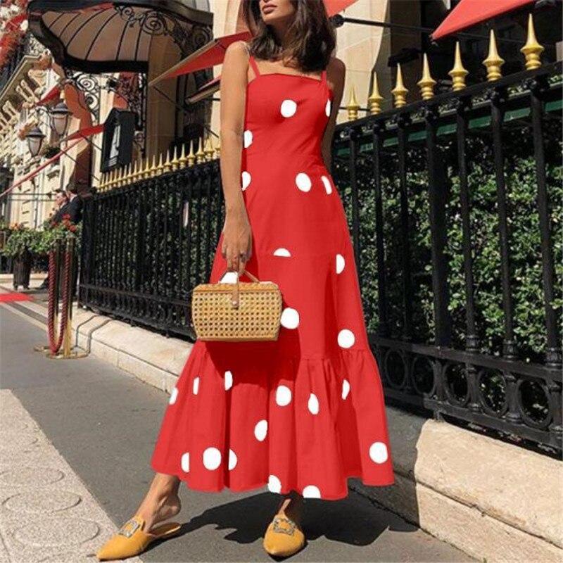 Polka Dot Ruffled Boho Beach Maxi Dress