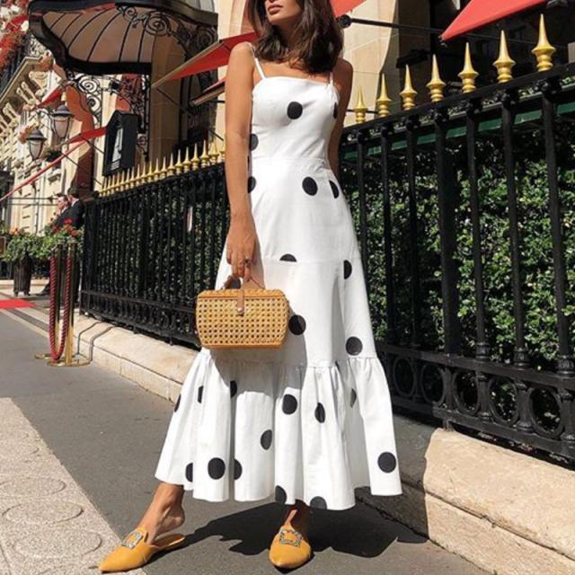 Polka Dot Ruffled Boho Beach Maxi Dress