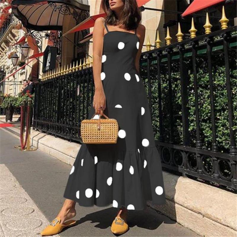 Polka Dot Ruffled Boho Beach Maxi Dress