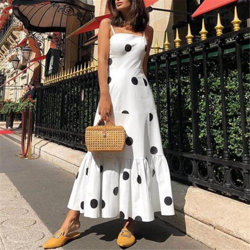 Polka Dot Ruffled Boho Beach Maxi Dress