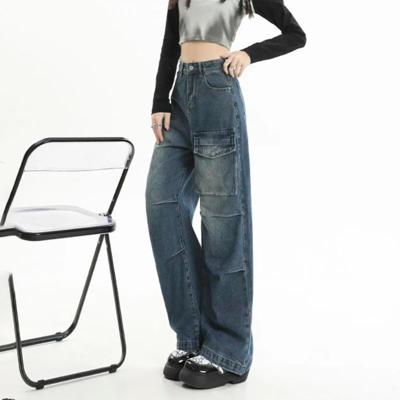 Punk Pocket High Waist Wide Leg Jean