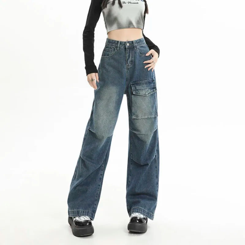 Punk Pocket High Waist Wide Leg Jean