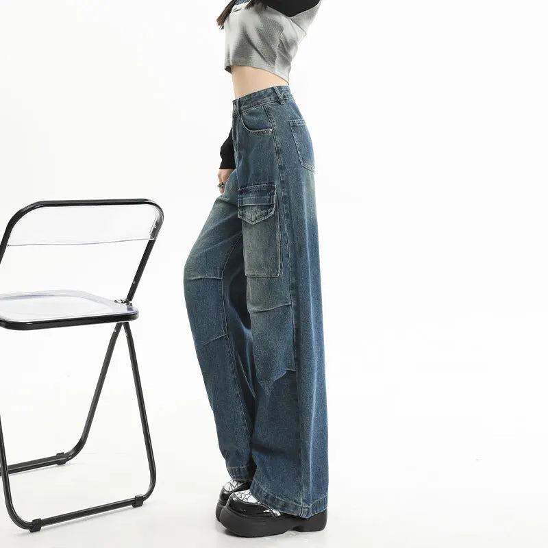 Punk Pocket High Waist Wide Leg Jean