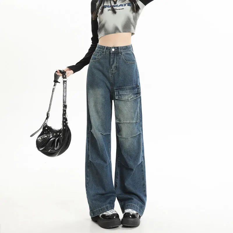 Punk Pocket High Waist Wide Leg Jean