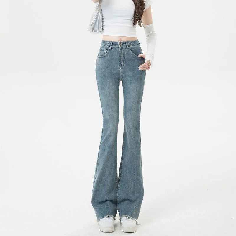 Elegant Office High Waist Flare Wide Leg Jean