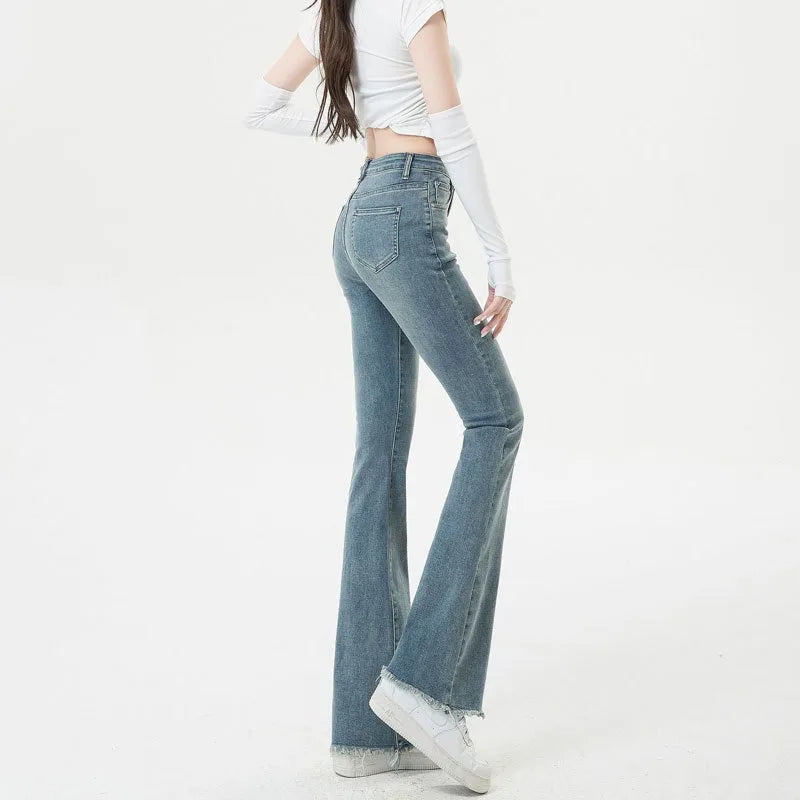 Elegant Office High Waist Flare Wide Leg Jean