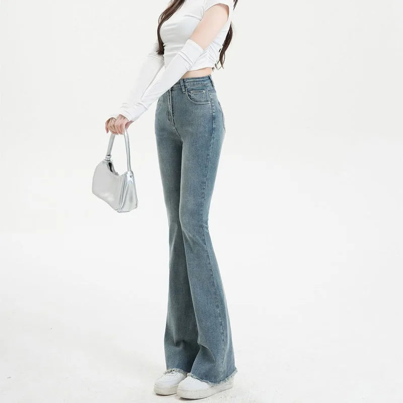 Elegant Office High Waist Flare Wide Leg Jean
