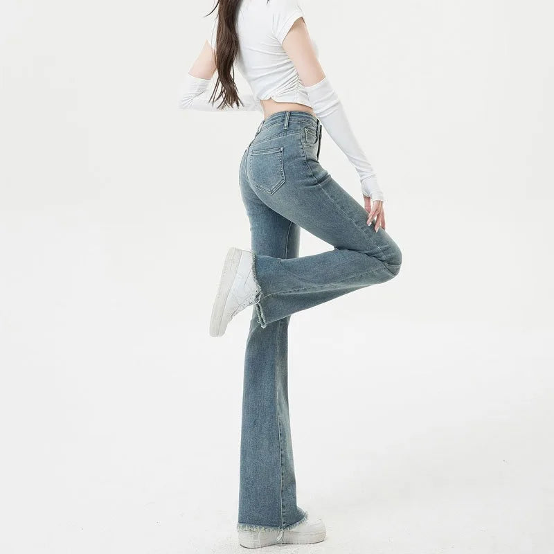Elegant Office High Waist Flare Wide Leg Jean