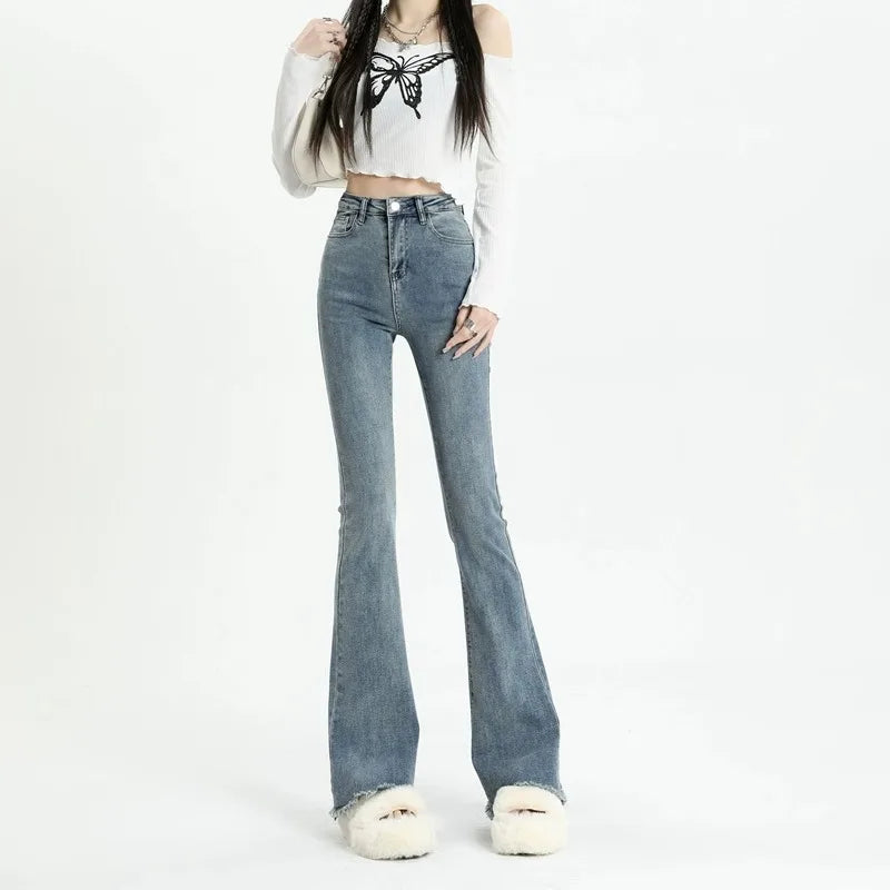 Elegant Office High Waist Flare Wide Leg Jean
