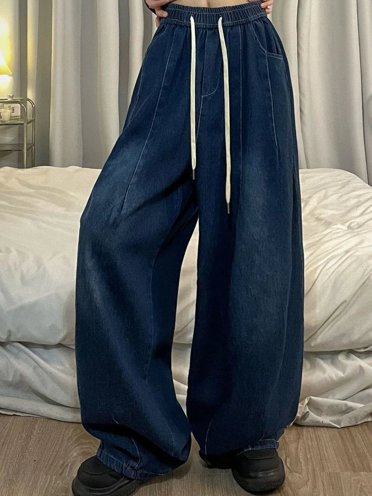 High Waist Elastic Oversized Denim Jean