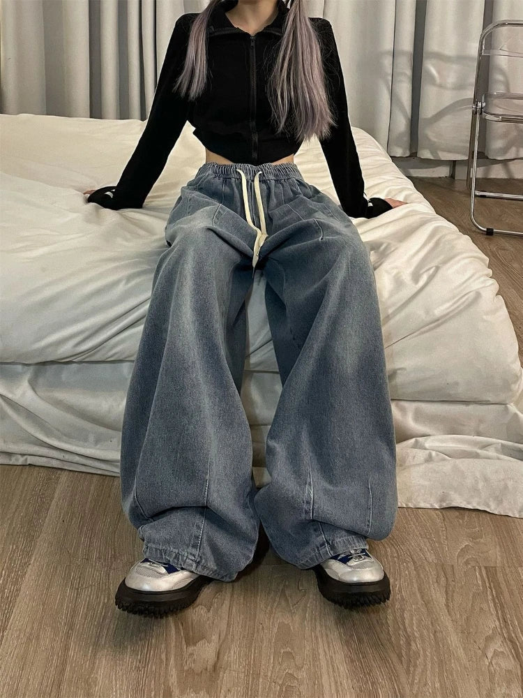 High Waist Elastic Oversized Denim Jean