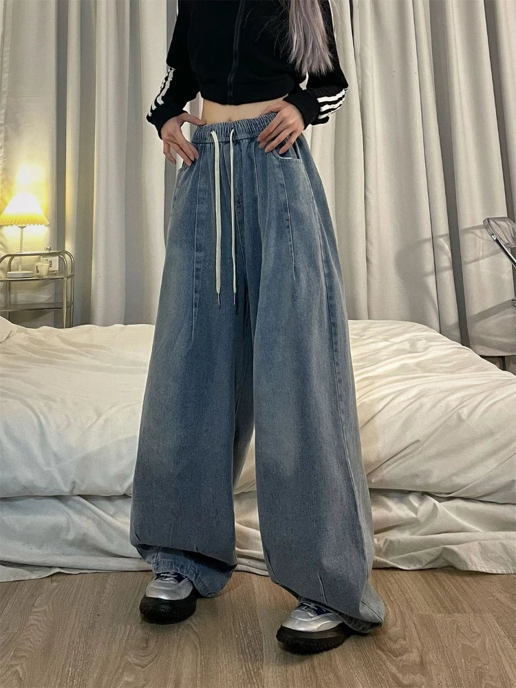 High Waist Elastic Oversized Denim Jean