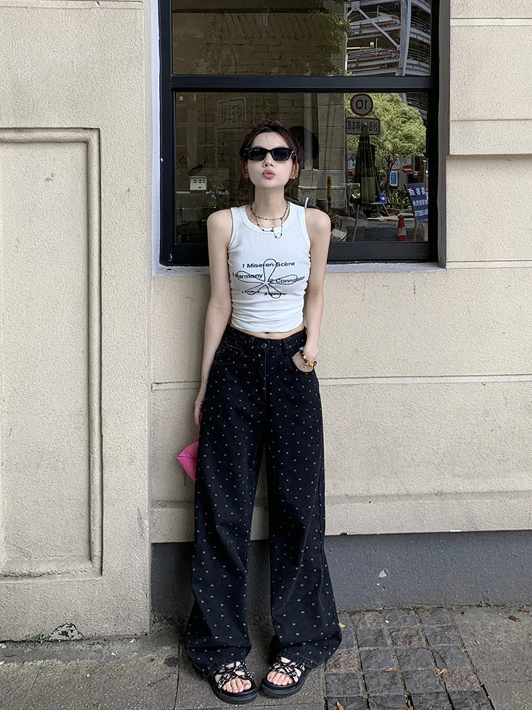 Polka Dot High Waist Wide Leg Retro Jean