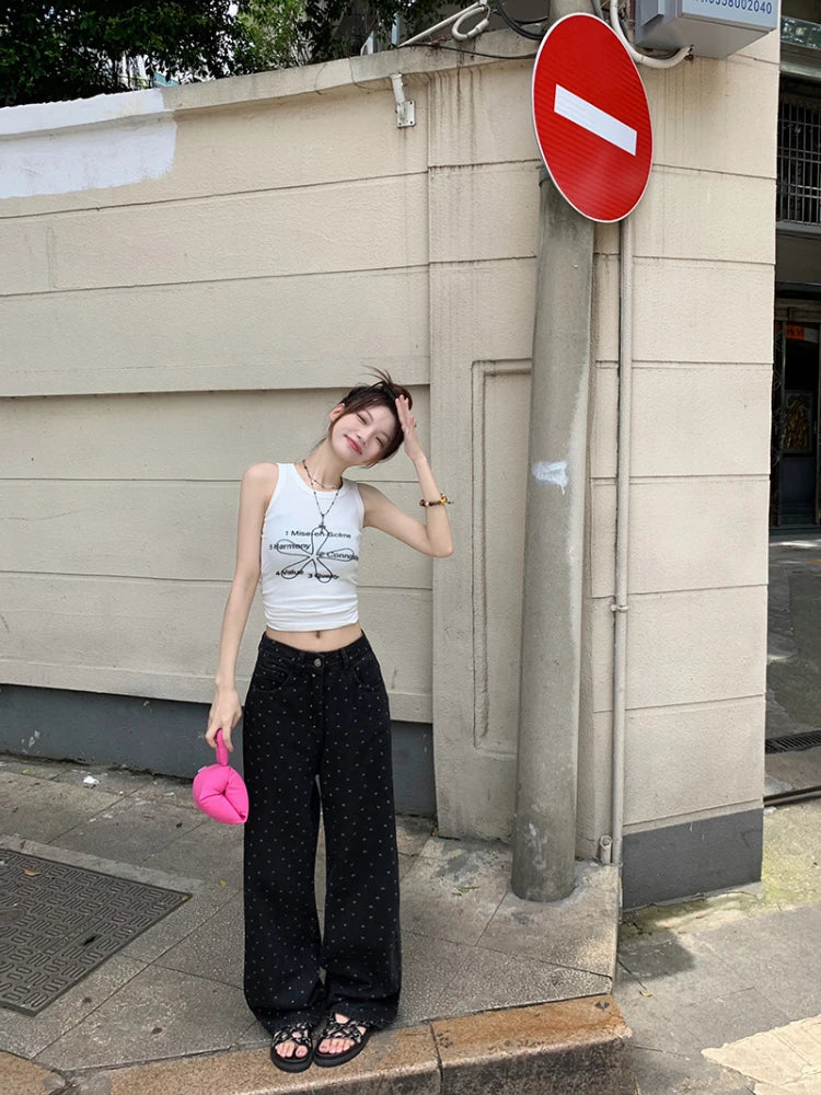 Polka Dot High Waist Wide Leg Retro Jean